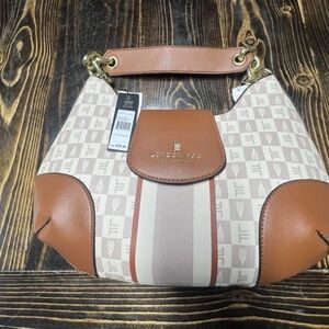 LONDON FOG COLLECTION Polyvinyl Hobo Satchel Cognac Crossbody Shoulder Bag NEW